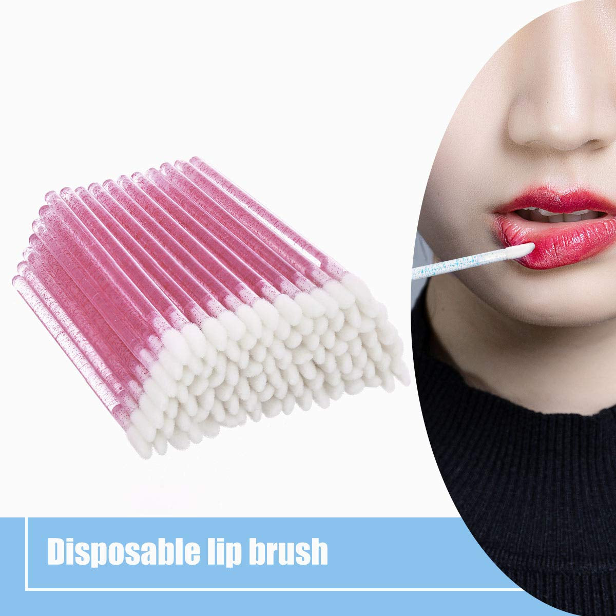 100 Pcs Disposable Crystal Lip Brushes Make up Lip Brushes Lipstick Lip Gloss Wands Eyeshadow Brushes Applicator Tool Makeup Beauty Tool Kits (Rose)