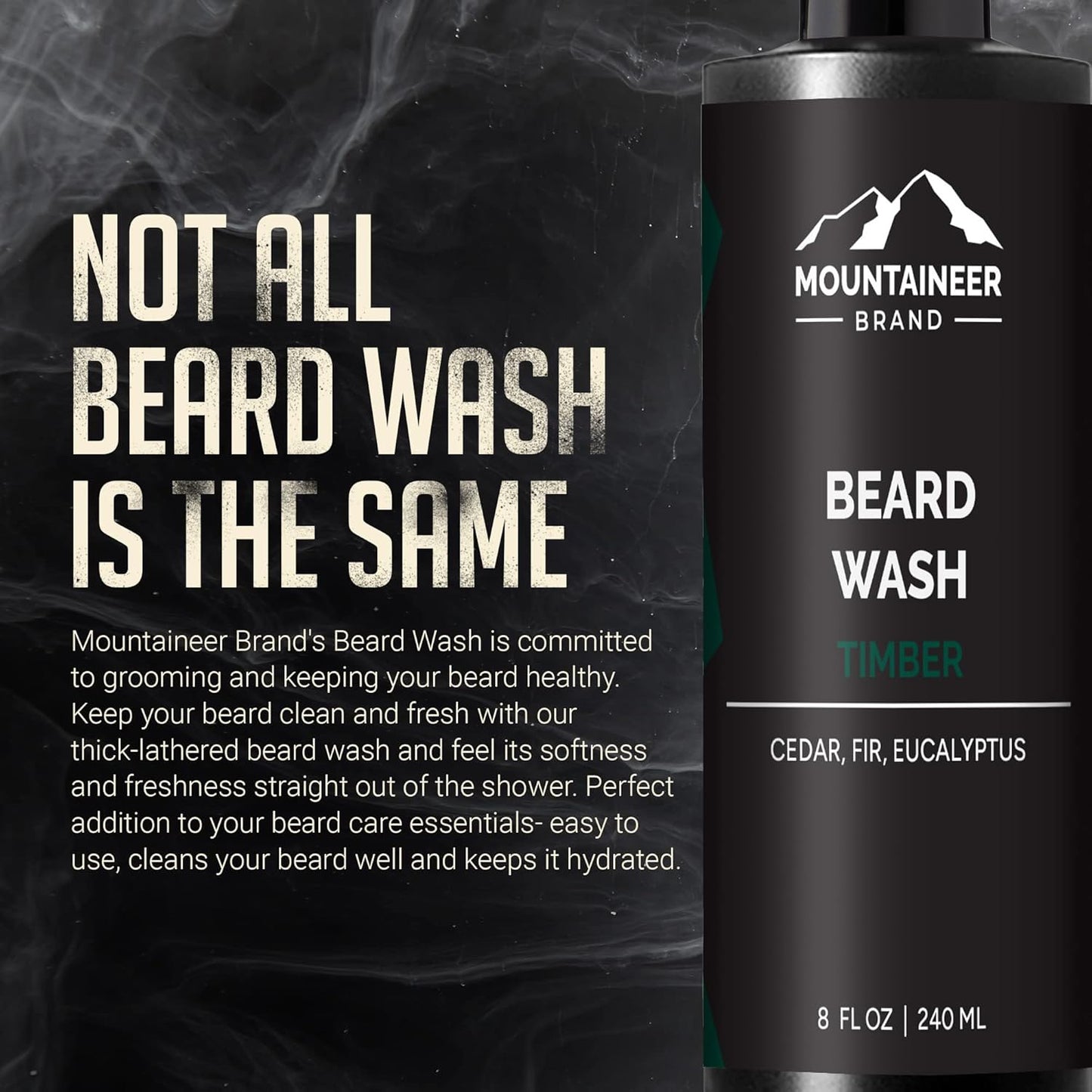 Beard Wash for Men | 100% Natural Beard Shampoo | Thick Cleaning Softening Lather for Hair and Skin | Hydrate and Detangle | Grooming Treatment | Timber Scent 8Oz