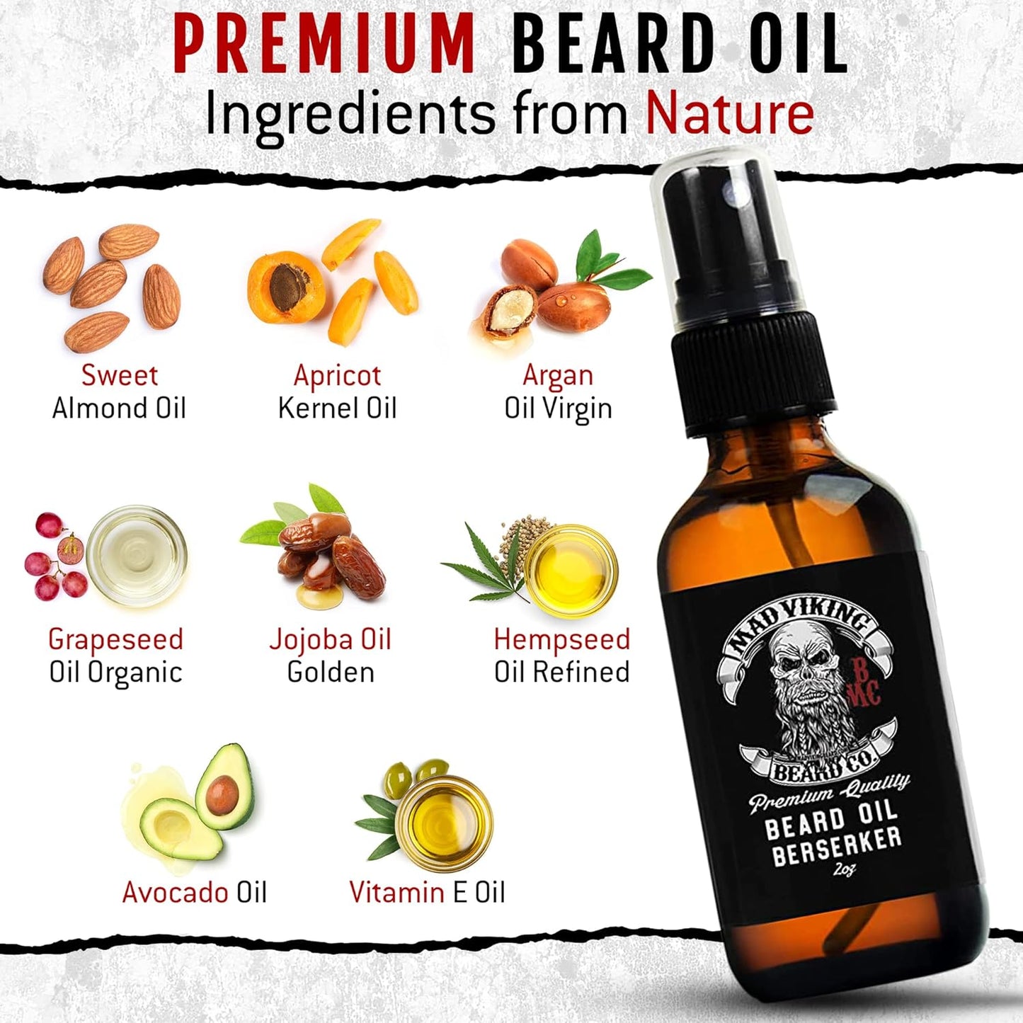 Premium Beard Oil for All Lengths, All-Natural, Moisturizes Skin, Reduces Beard Itch, Helps Relieve Acne. for a Thicker Fuller Looking Beard. Made in the USA - 2Oz (VALHALLA)