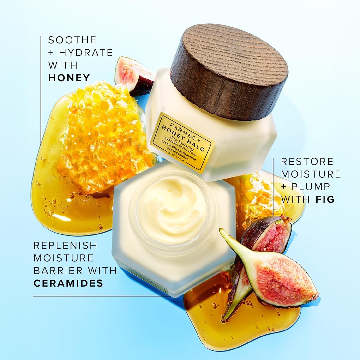 Ceramide Face Moisturizer - Honey Halo Hydrating Facial Moisturizer for Dry Skin - Plumps, Soothes + Restores Skin with Potent Ceramides + Buckwheat Honey for a Dewy, Healthy Glow (25Ml)