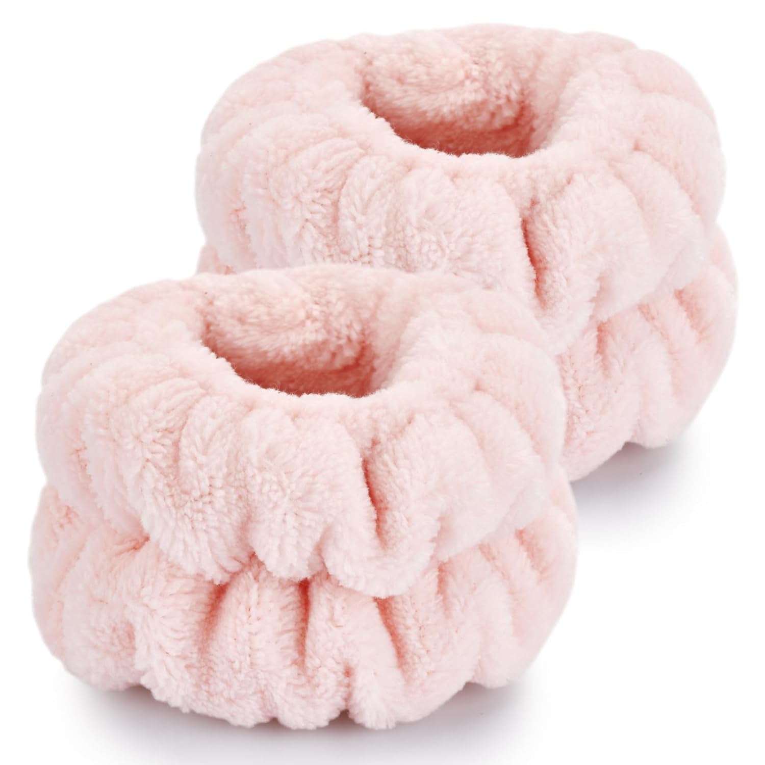 2 Pcs Microfiber Wrist Towels - Spa Wristbands for Women & Children (Pale Pink)