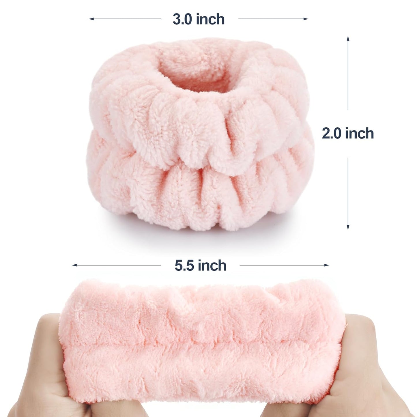 2 Pcs Microfiber Wrist Towels - Spa Wristbands for Women & Children (Pale Pink)